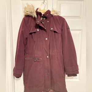 Donna Karan Magenta women’s coat with fur hood